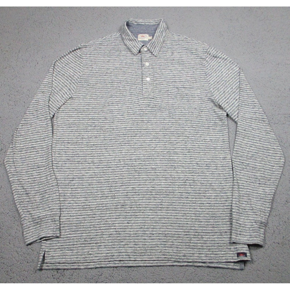 Faherty‎ Brand Polo Shirt Mens Large Gray Stripe Long Sleeve Cotton Blend Knit